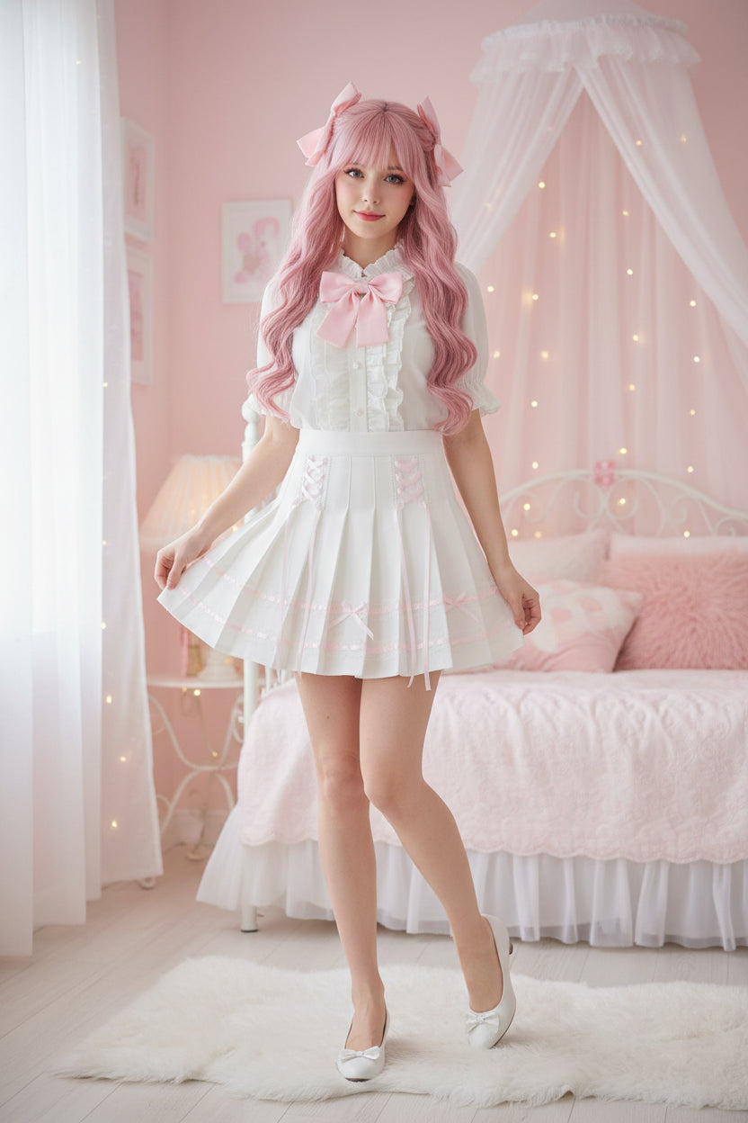 White Pleated Coquette Skirt