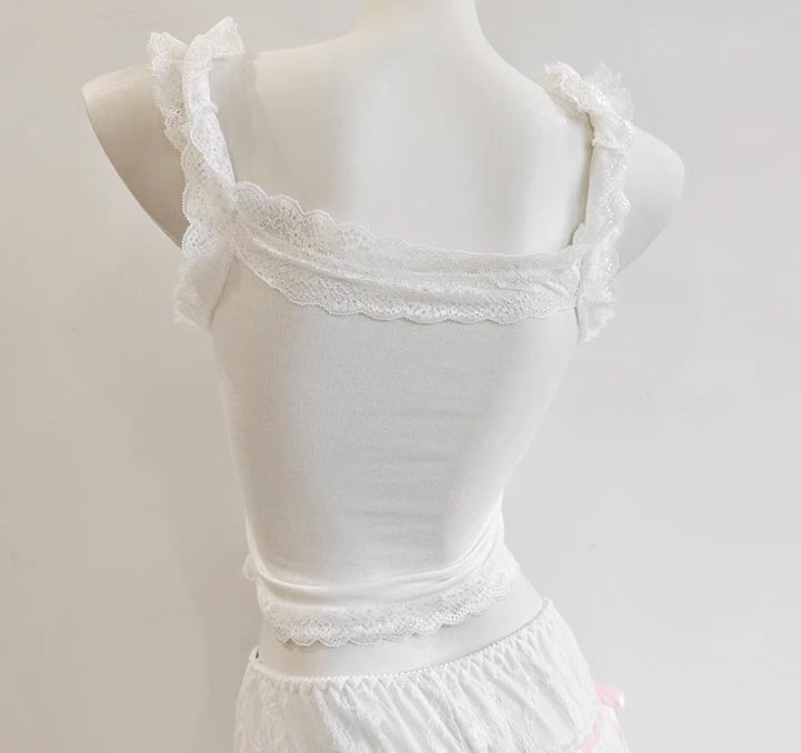 White Coquette Bow Crop Top