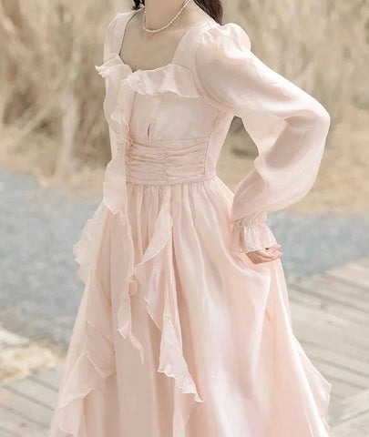 Angela Peach Pink Soft Aesthetic Ruffle Fairy Dress