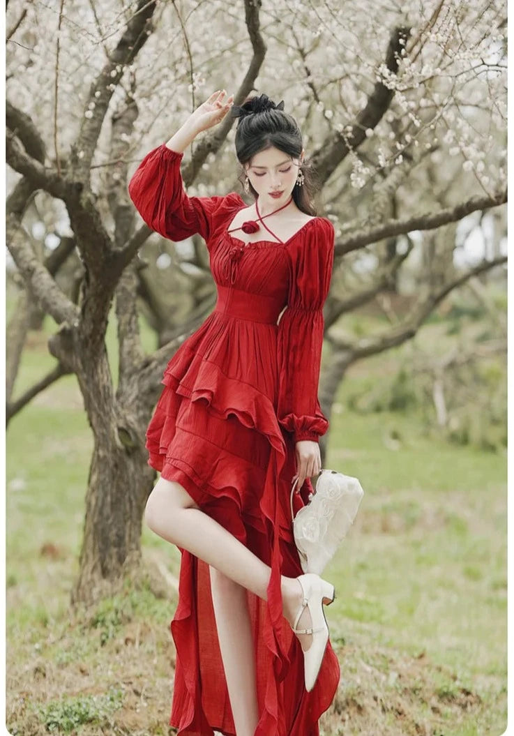 In a Fairytale Forest Layered High-Low Red Princesscore Dress