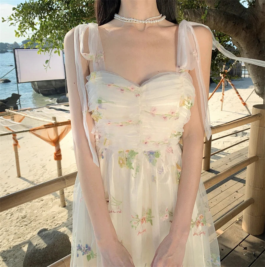 Petal Sea Embroidered Mesh Tulle Maxi Fairy Dress
