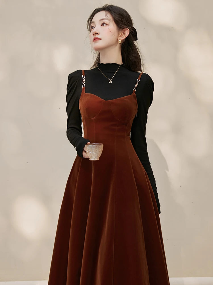 Octavia 2-Piece Dark Academia Velvet Dress Set