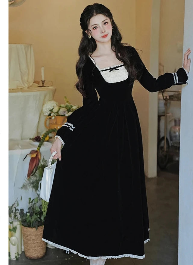 Yavia Dark Romantic Goth Princess Black Velvet Dress