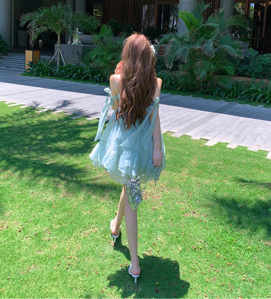 Mermaid Blue Coquette Babydoll Dress Fairycore Aesthetic