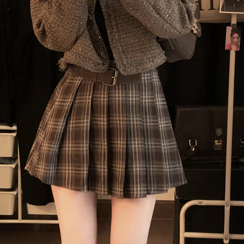 Victoria Dark Academia Plaid Pleated Mini Skirt