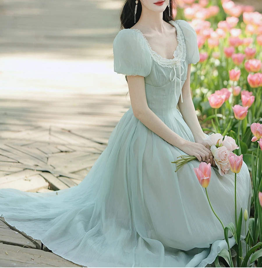 Evergreen Whisper Princesscore Fairy Dress - Romantic Vintage Cottagecore Gown