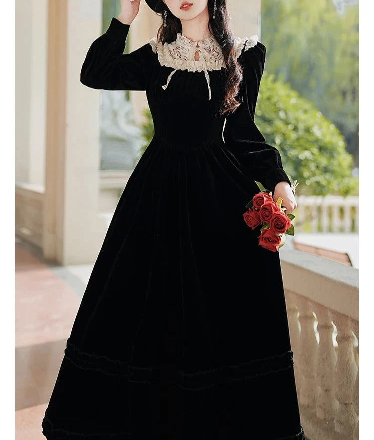 Koko Darkray Black Velvet Victorian-Style Dark Romantic Dress