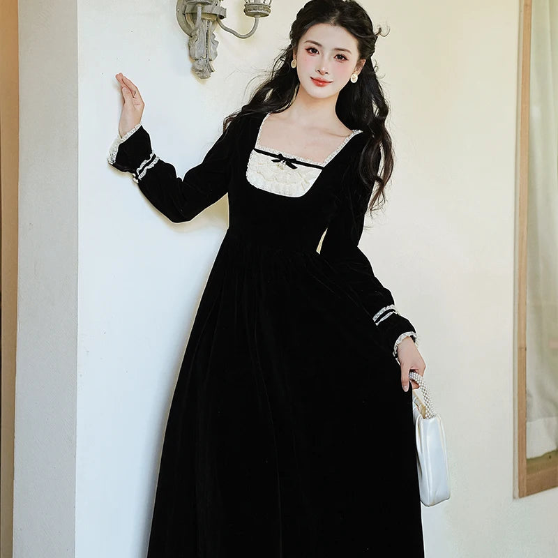 Yavia Dark Romantic Goth Princess Black Velvet Dress