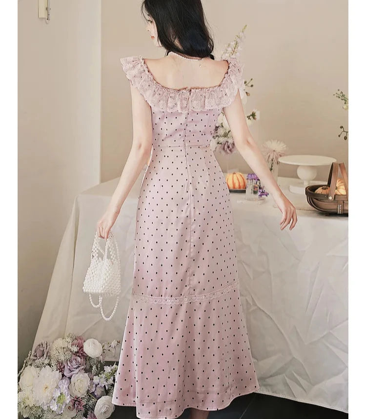 Barbara Dusty Pink Polka Dot Dress