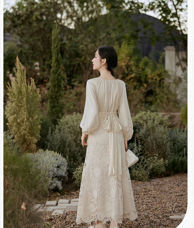 Lotus Heart Romantic Lace Cottagecore Dress Set