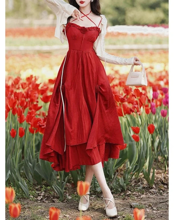 red fairy dress Red Hanfu Dress Embroidered Fairy Flowing Chinese Outfit Set