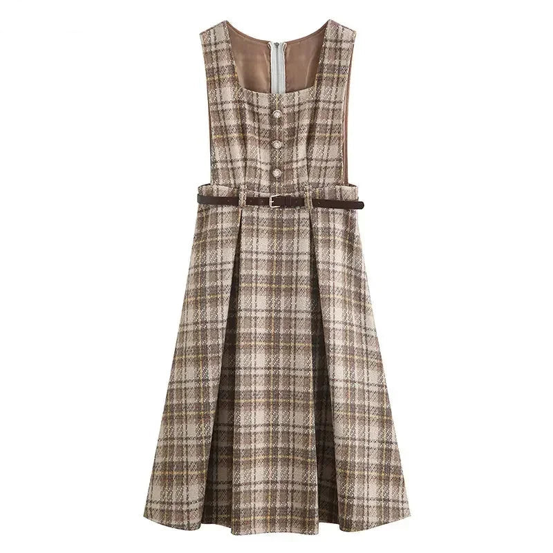 Hazel Berry Dark Academia Wool Pinafore Dress