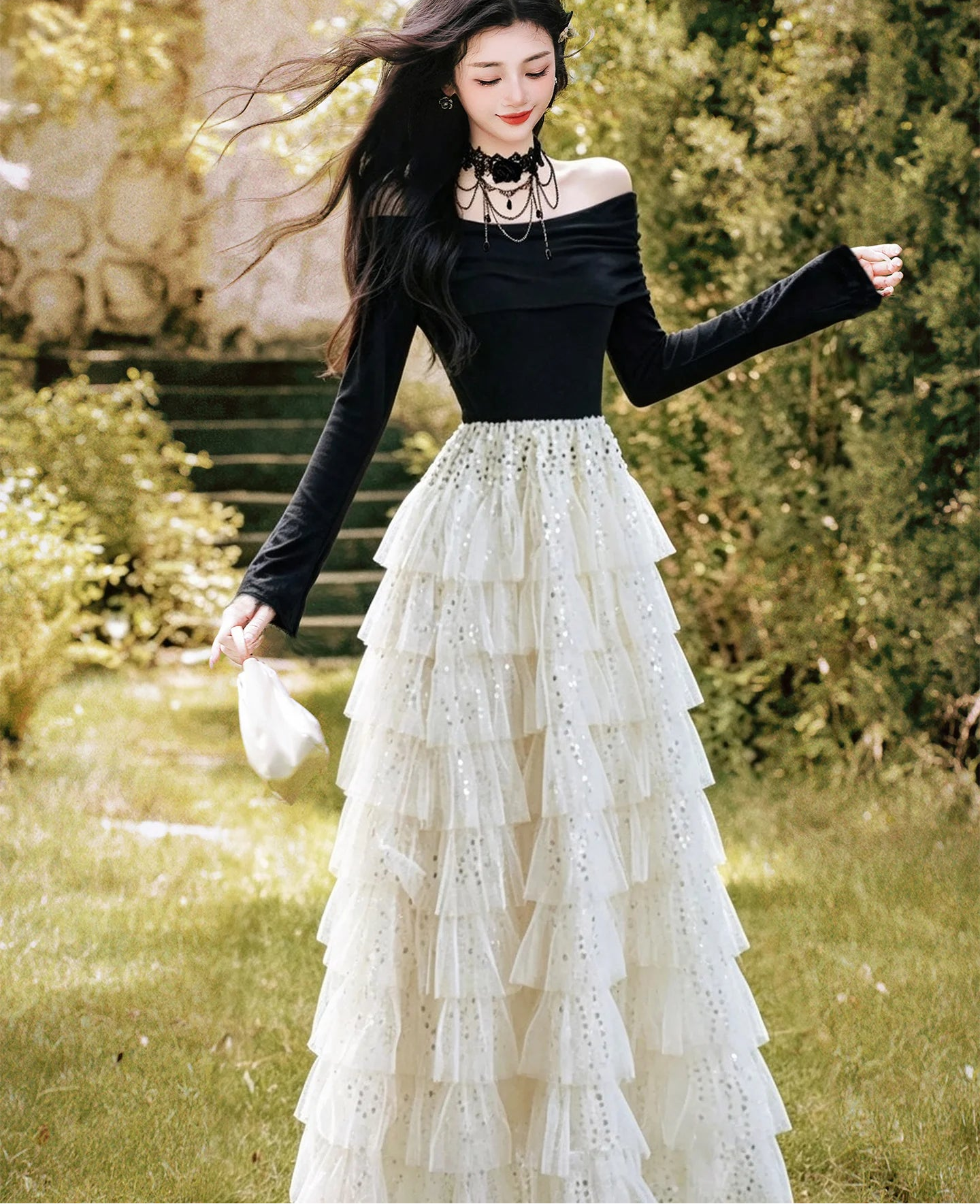 Shadow Fae Dark Fairycore Dress Set Ethereal Gothic Outfit