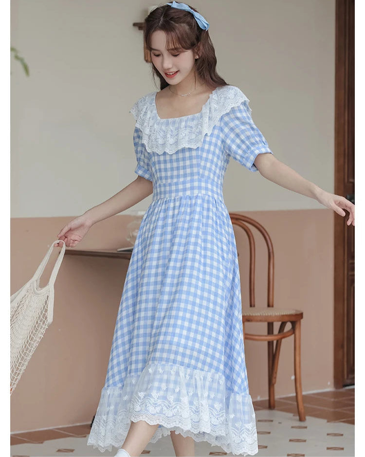 Heidi Plaid Blue Cottagecore Dress