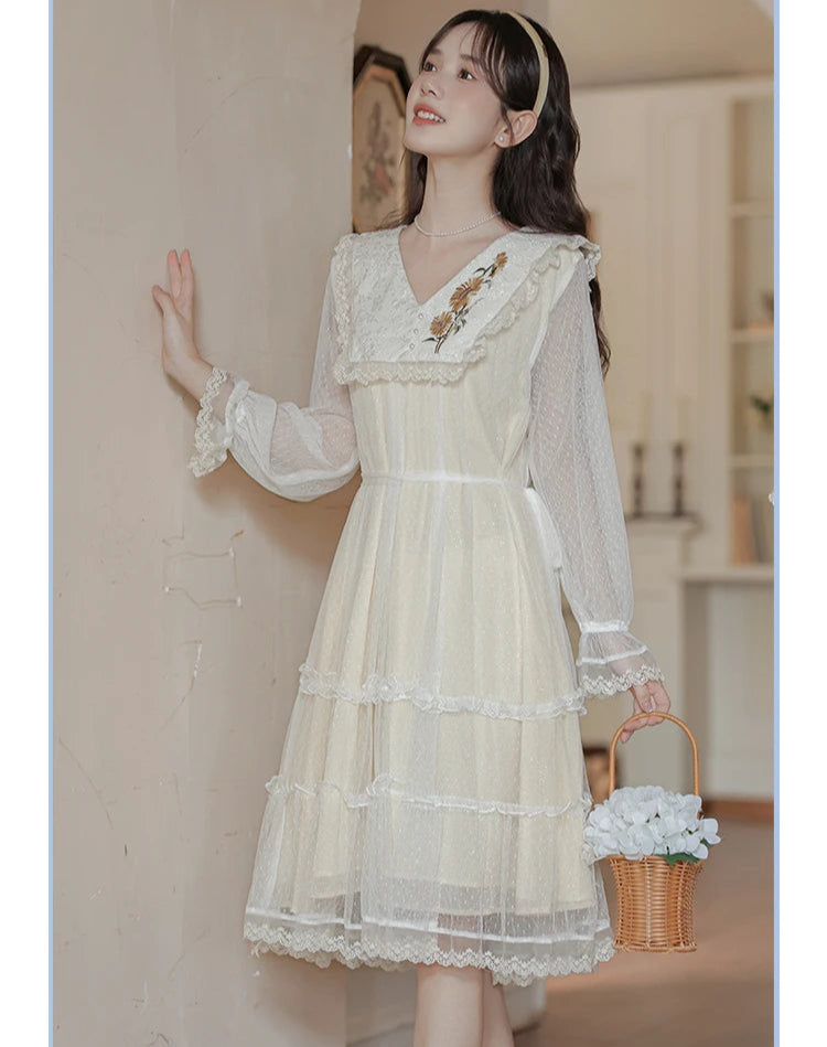 Vintage Lace Embroidery Cottagecore Dress Vintage Lace Dress Fairycore Vintage Lace Embroidery Cottagecore Dress Vintage Lace Dress Fairycore