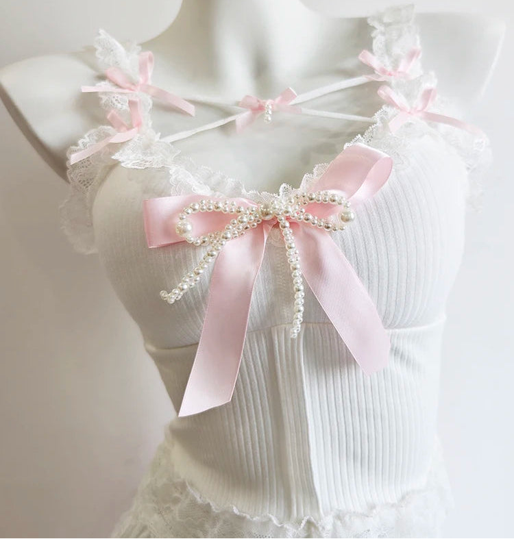 Pearl Ribbon Coquette Top