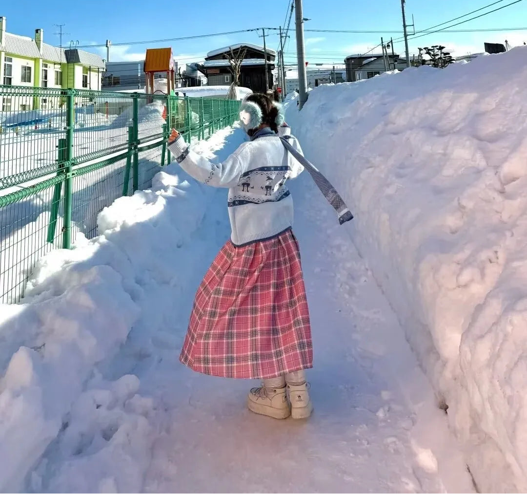 Pink Plaid Wool Skirt