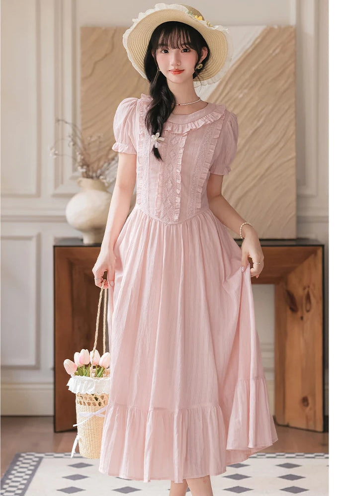 Sugar Vine Pastel Cottagecore Blush Pink Vintage-Coquette Dress