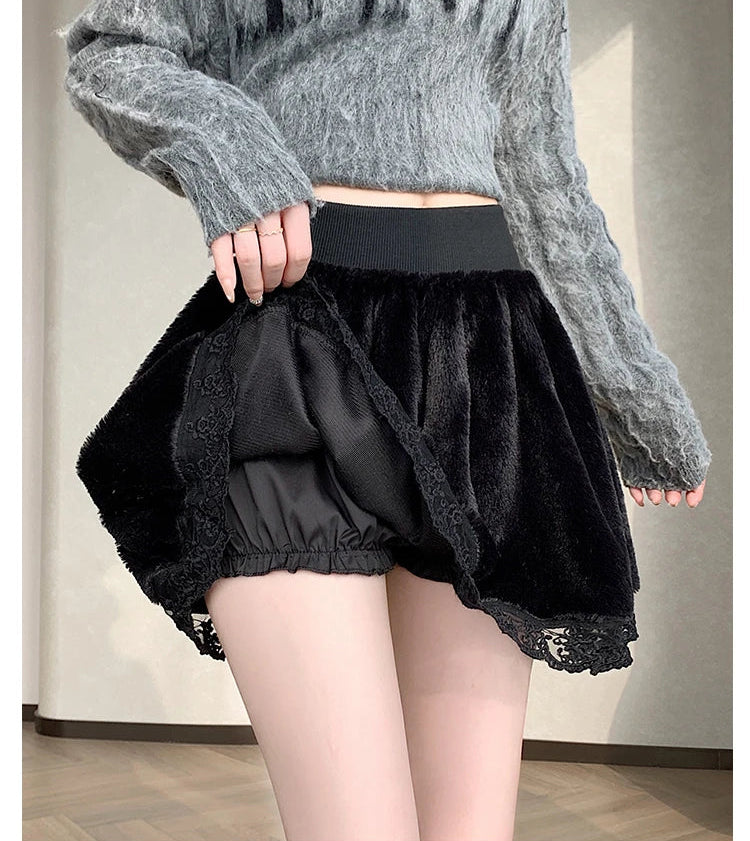 Dark Coquette Cozy Winter Skirt with Attached Shorts