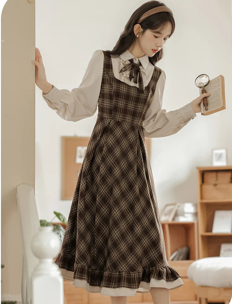 Thallia Dark Academia Plaid Dress