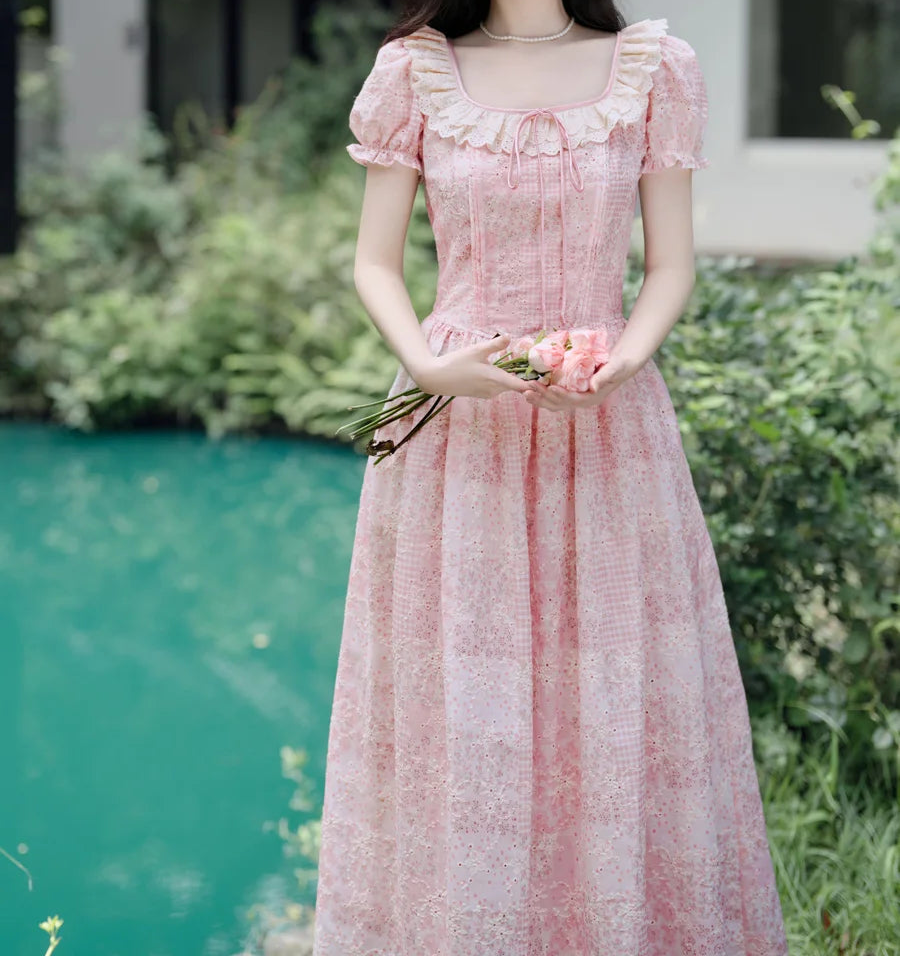 Pink Vintage Fairycore Dress pink cottagecore dress pink fairycore dress