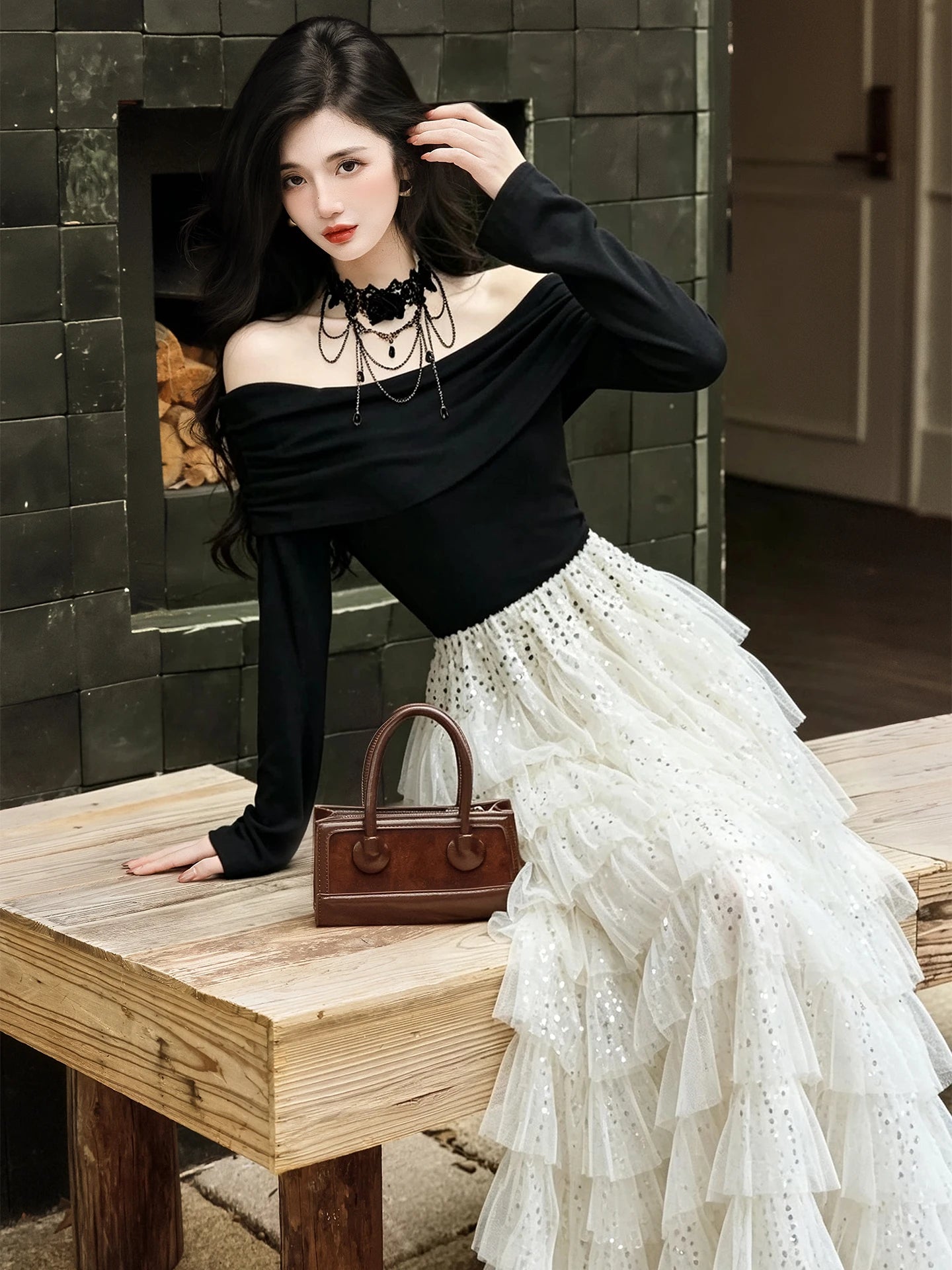 Shadow Fae Dark Fairycore Dress Set Ethereal Gothic Outfit