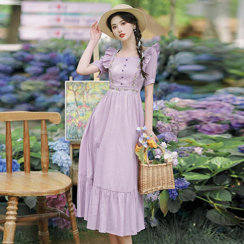 purple cottagecore dress Lavender Cotton Cottagecore Dress pastel cottagecore cotton dress