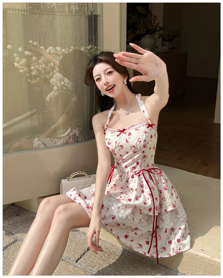 Cherry Bird Red Ribbon Coquette Dress