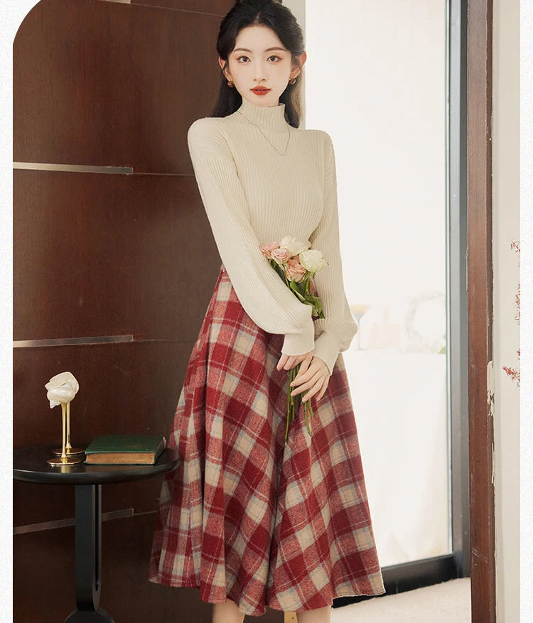 Rainy Valley Light Academia 2-Piece Plaid Set