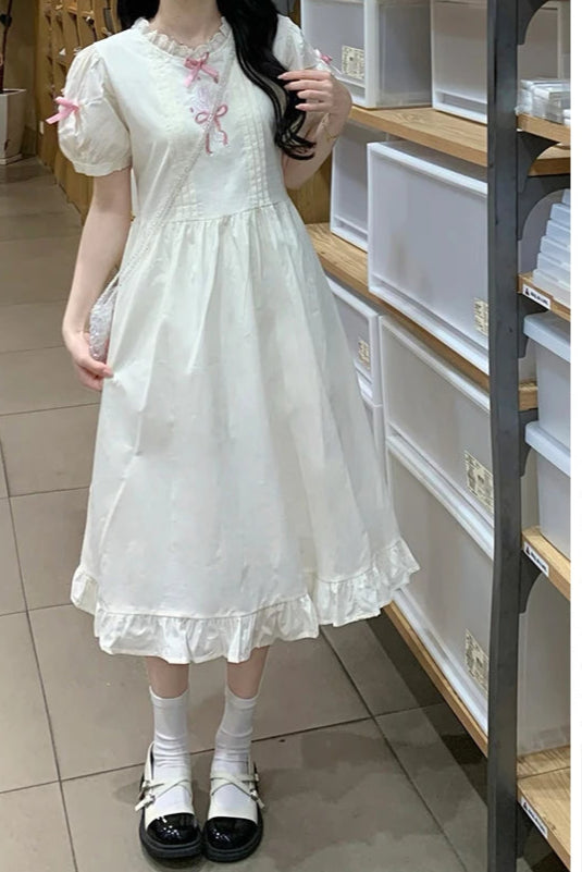 Bianca Flower Embroidered Dollcore Dress