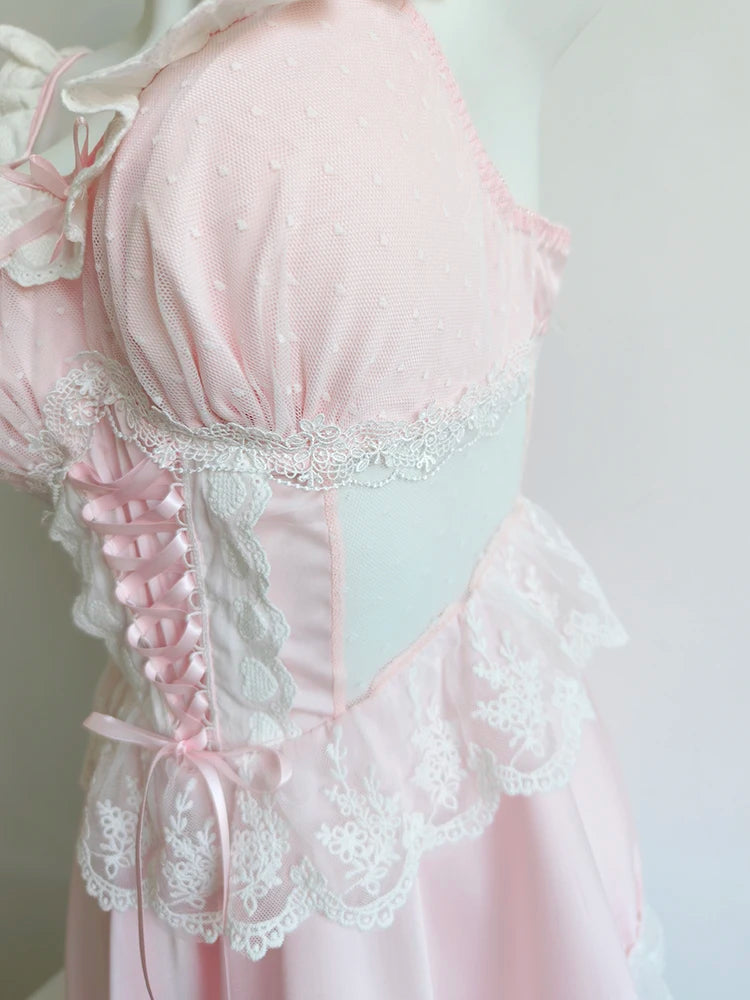 Pink Lace-Up Coquette Dress
