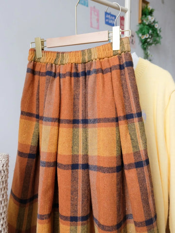 Fall Twig Plaid Wool Skirt