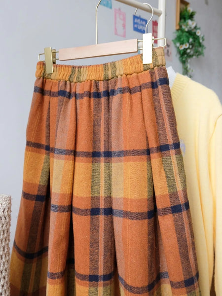 Fall Twig Plaid Wool Skirt