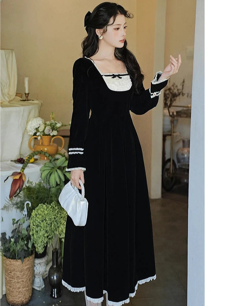 Yavia Dark Romantic Goth Princess Black Velvet Dress