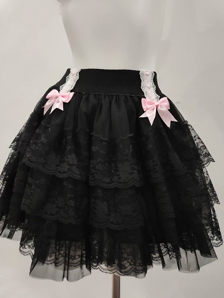 Coquette Style Lace Bow Mini Skirt Balletcore Skirt