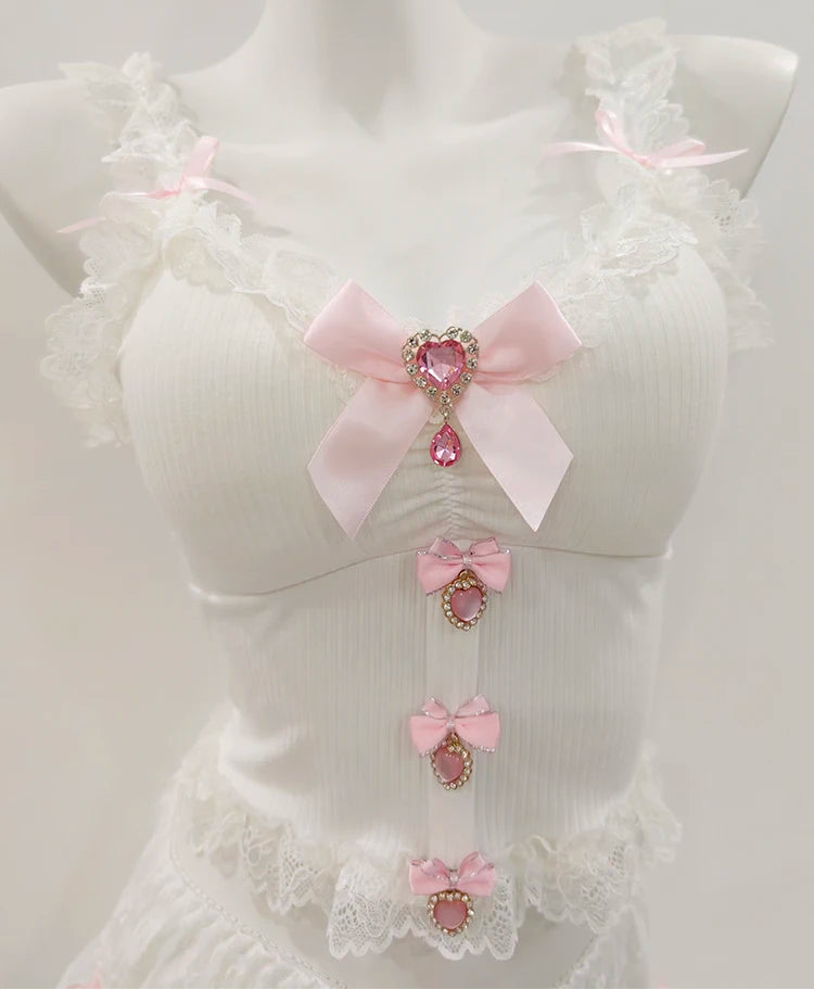 White Lace Coquette Crop Top