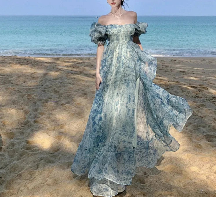 blue fairycore dress Fairytale Whimsical Ball Gown GALINA COUTURE