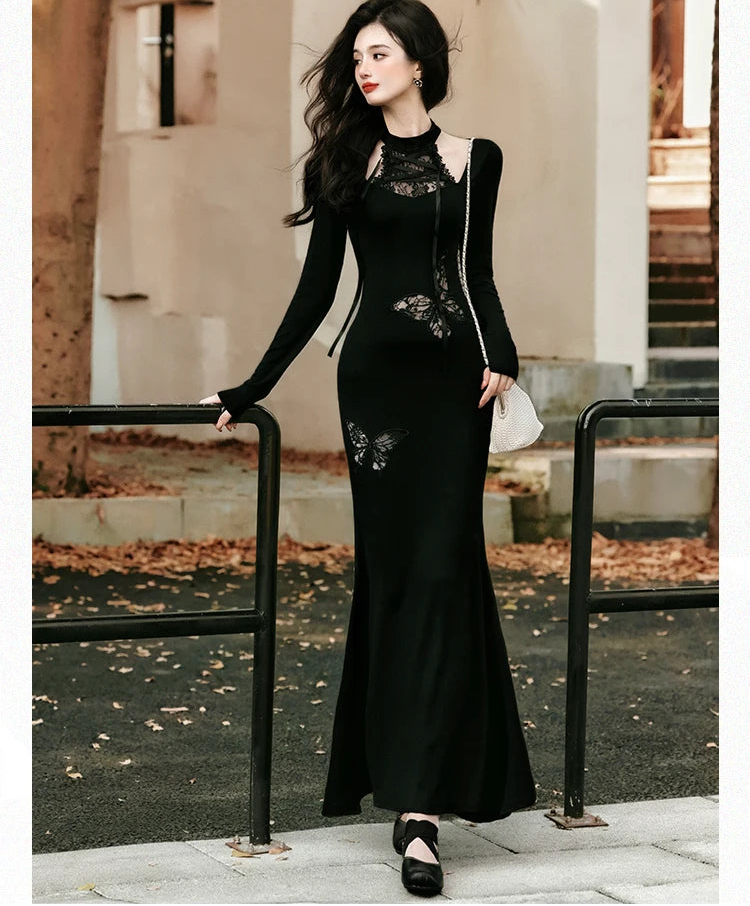Lace Butterfly Romantic Goth Dress Gothic Mermaid Dress Romantic Gothic Lace Butterfly Romantic Goth Dress Gothic Mermaid Dress Romantic Gothic