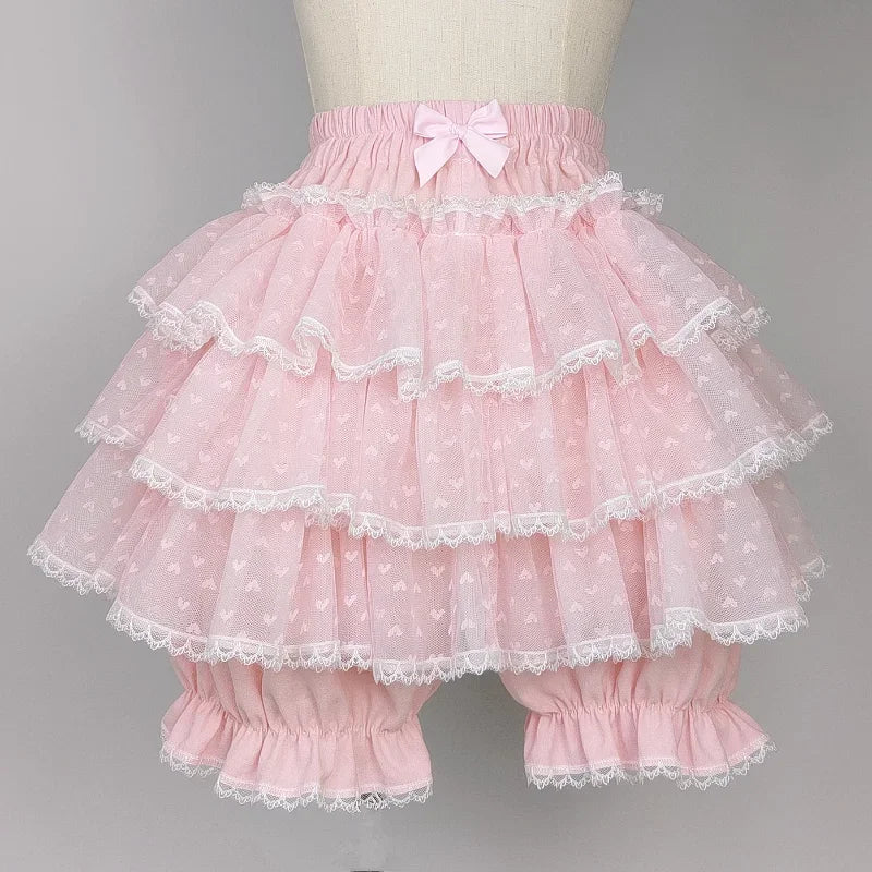 Pink Kawaii Hearts Ruffle Lolita Shorts