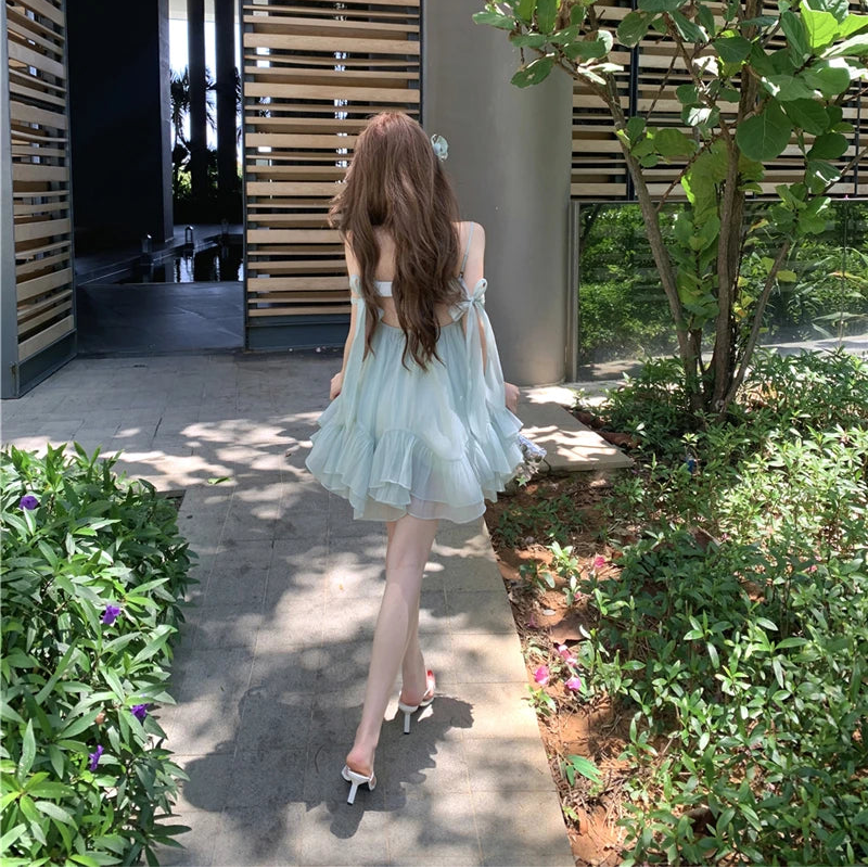 Mermaid Blue Coquette Babydoll Dress Fairycore Aesthetic