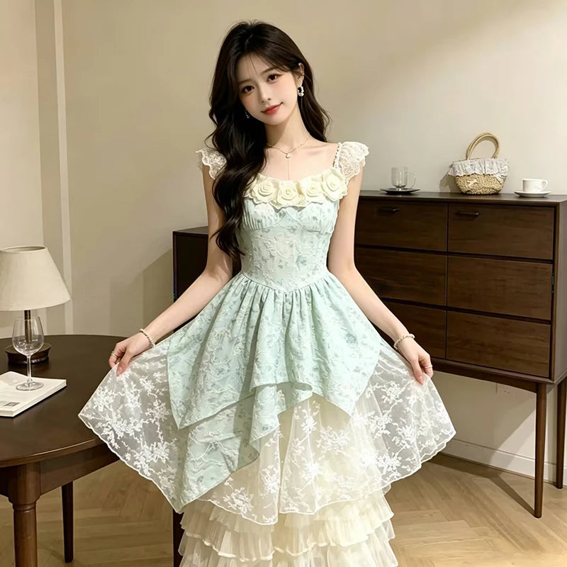 Mint Garden Rose Shabby Chic Coquette Dress