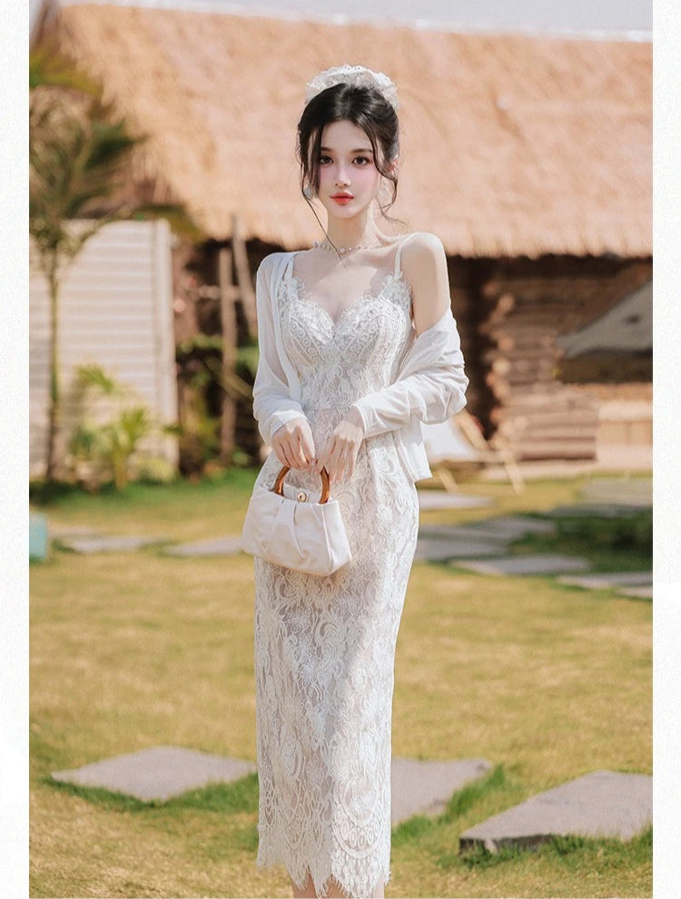 White Lace Cottagecore Dress white lace vintage bodycon dress White Lace Cottagecore Dress white lace vintage bodycon dress