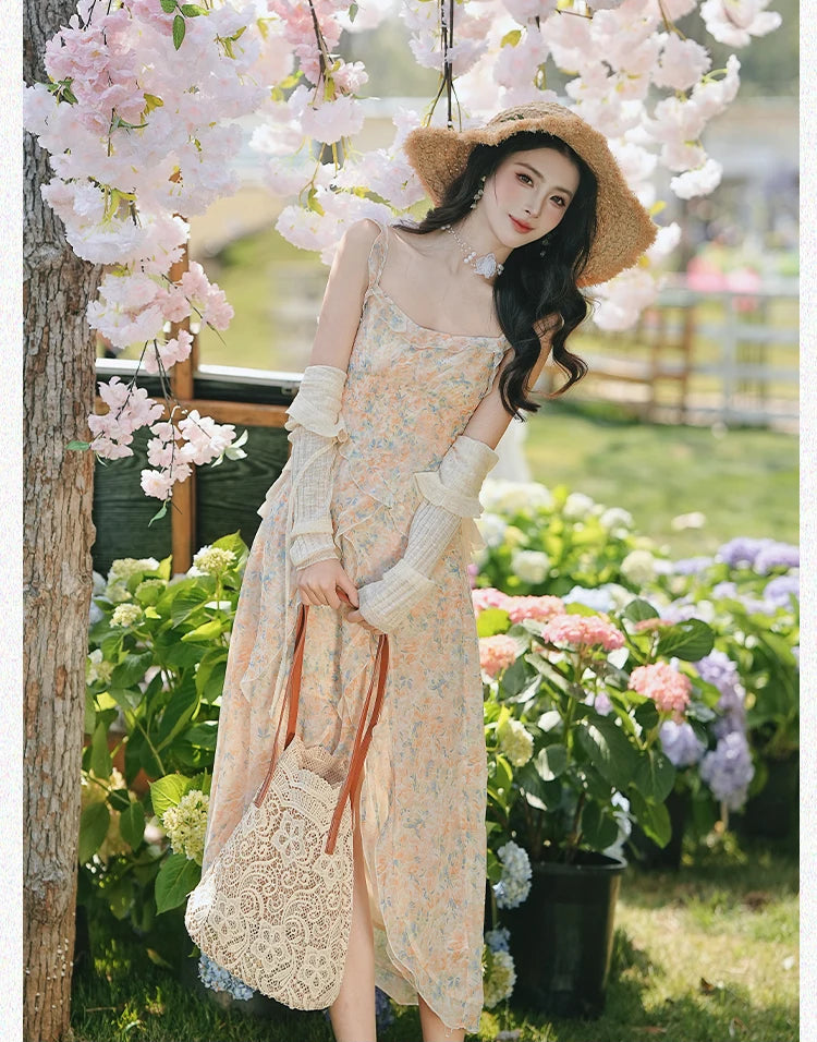 Vintage Floral Dress Cottagecore Aesthetic Outfit, Feminine Romantic Dress