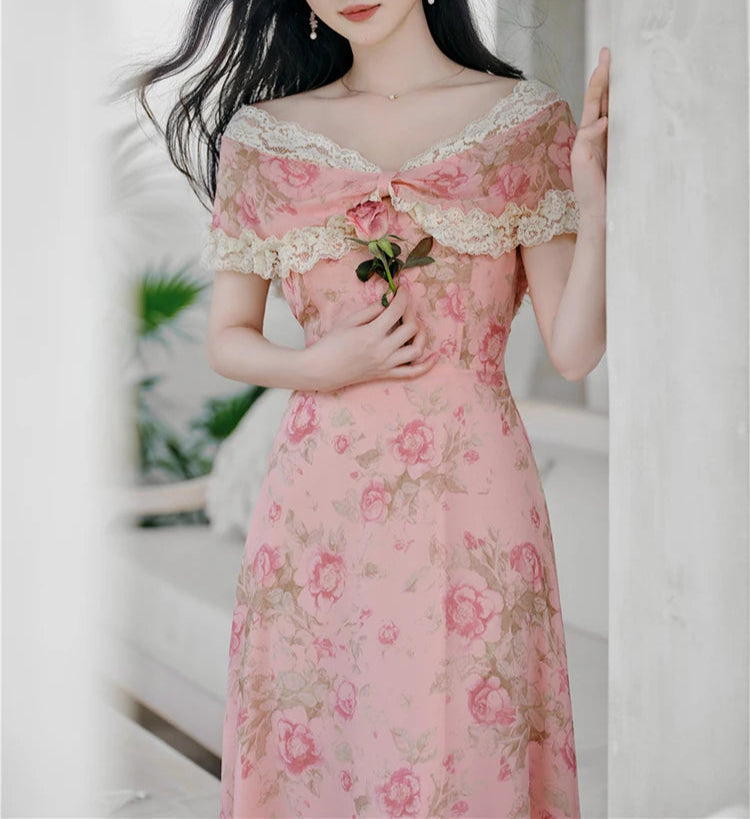 pink chic dress Cotton Blush Pink Floral Midi Sundress with Pockets Blush Pink / Small