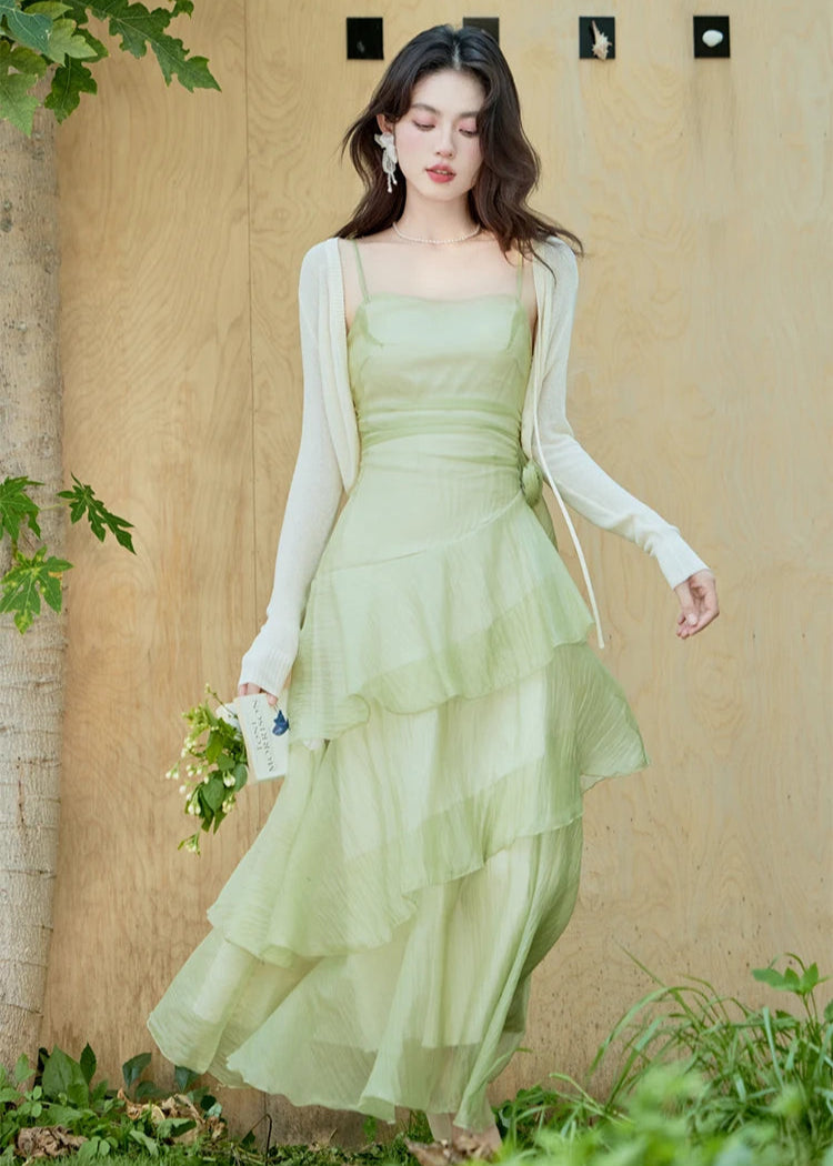 Meadow Muse Dainty Green Fairycore Dress