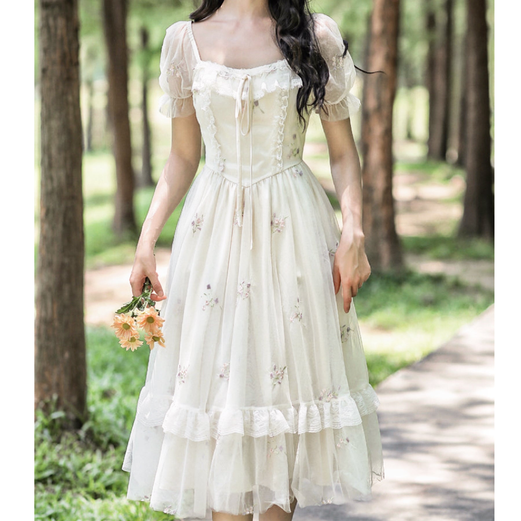 Rosemary Embroidered Tulle Fairycore Dress