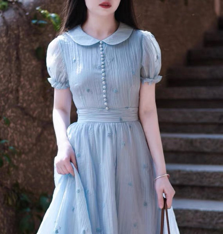 Lulu Alice Blue Vintage-Aesthetic Dress