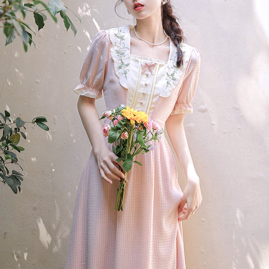 Pink Vintage Aesthetic Dress Pink Cottagecore Dress