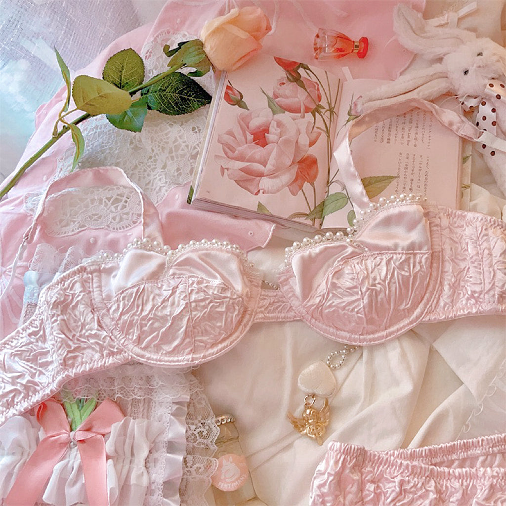 Lace Bra & Panty Set In Pink