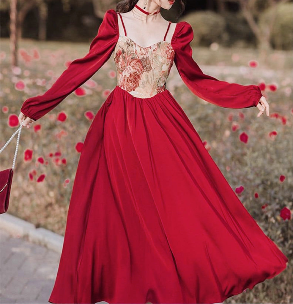 Poppy Isobel Vintage-Tapestry Crimson Dress
